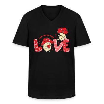Mushroom Love Heart Couple Sayings Valentine's Day - Men's V-Neck T-Shirt - black - Front - AI Model Male 178 dark (178cm)