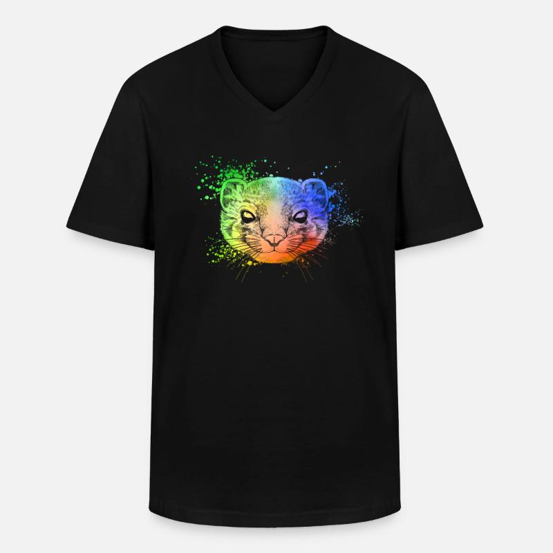 Farbiger Kopf des Frettchen - Männer-T-Shirt mit V-Ausschnitt - Schwarz