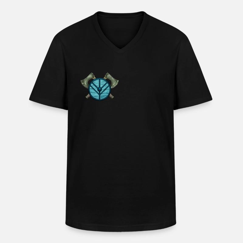 Äxte und Wikinger Schild - Wikinger - Männer-T-Shirt mit V-Ausschnitt - Schwarz
