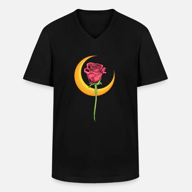 Rose mit Mond - Gothic Romance - Männer-T-Shirt mit V-Ausschnitt - Schwarz