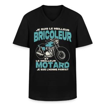 Le meilleur bricoleur et le meilleur motard - T-shirt col V Homme - noir - Devant - AI Model Male 178 dark (178cm)