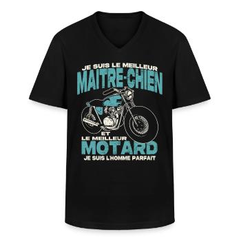 Le meilleur maitre-chien et le meilleur motard - T-shirt col V Homme - noir - Devant - AI Model Male 178 dark (178cm)