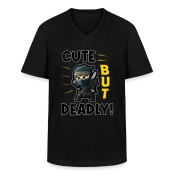 Ninja Kinder Cartoon Action Spion - Männer-T-Shirt mit V-Ausschnitt - Schwarz - Vorne - AI Model Male 178 dark (178cm)