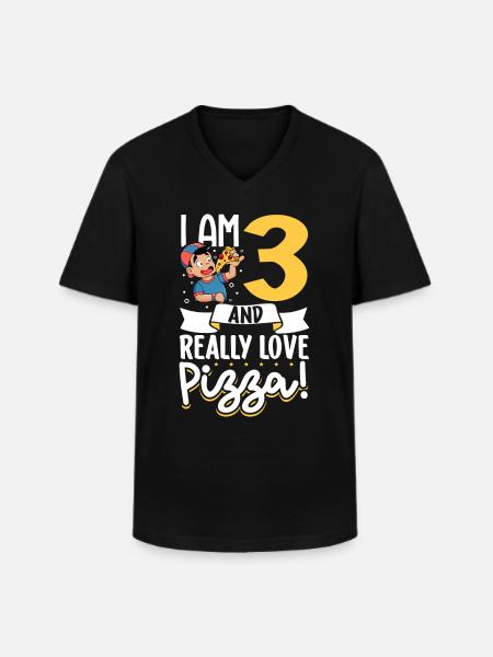 I'm 3 - Boy Pizza - Men's V-Neck T-Shirt - black