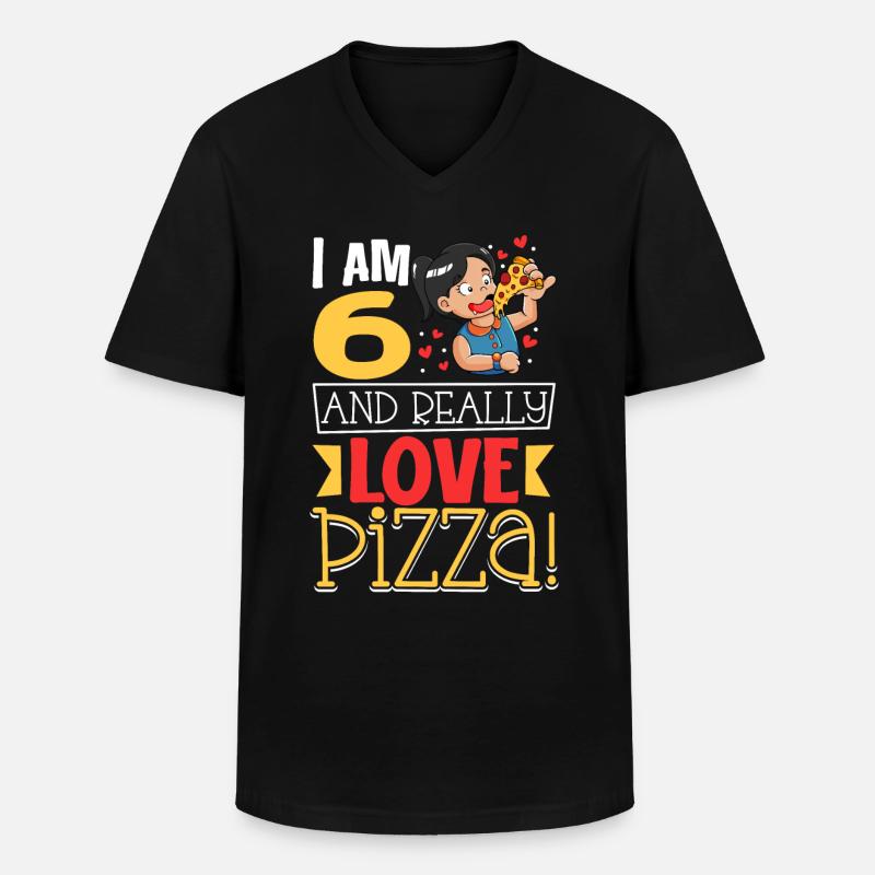 Ich bin 6 - Mädchen Pizza - Männer-T-Shirt mit V-Ausschnitt - Schwarz