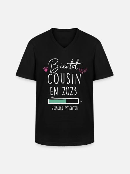 Bientôt cousin 2023 - T-shirt col V Homme - noir