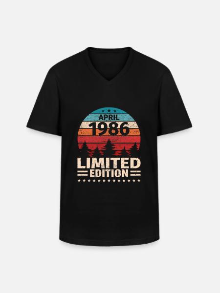 37-årsdag April Årgång 1986 Vintage - T-shirt med V-ringning herr - svart