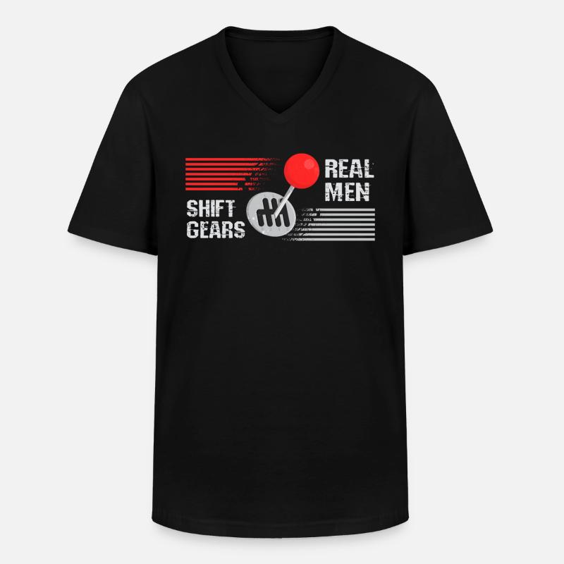 Echte Männer schalten - Männer-T-Shirt mit V-Ausschnitt - Schwarz