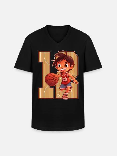 Basketbal verjaardag - 12 jaar oude jongen - - Klassiek mannen T-shirt met V-hals - zwart