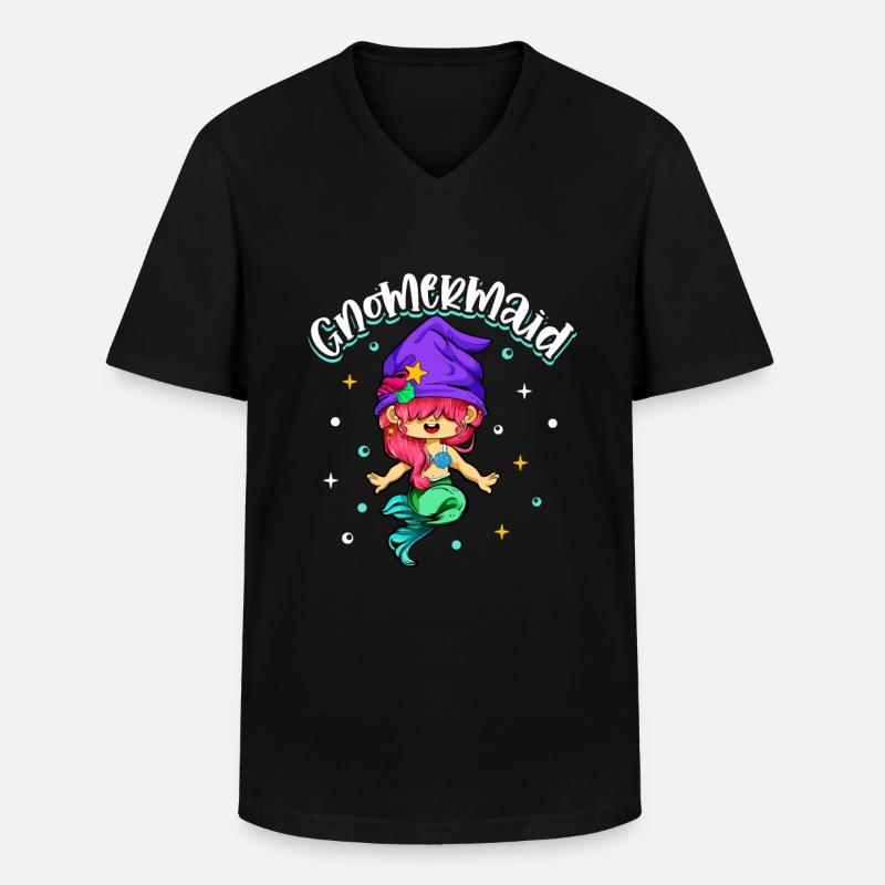 Gnom Meerjungfrau - Gartenzwerg - Männer-T-Shirt mit V-Ausschnitt - Schwarz