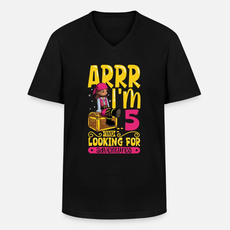 Ich bin 5 - Mädchen Pirat - Männer-T-Shirt mit V-Ausschnitt - Schwarz