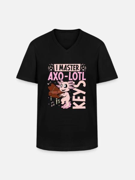 Axolotl on piano - Men's V-Neck T-Shirt - black