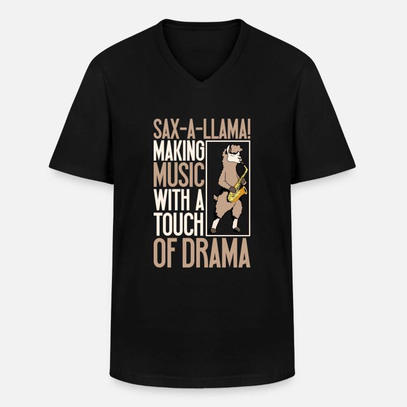 Lama am Saxophon - Männer-T-Shirt mit V-Ausschnitt - Schwarz