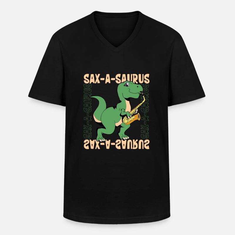 Sax-A-Saurus - TREX on saxophone - Men's V-Neck T-Shirt - black
