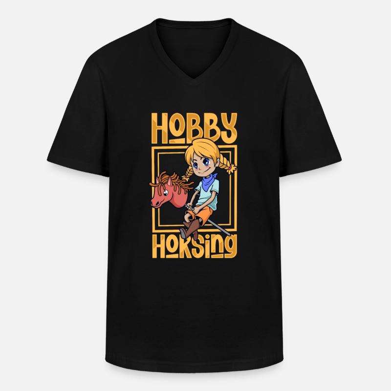 Mädchen beim Hobby Horsing - Männer-T-Shirt mit V-Ausschnitt - Schwarz