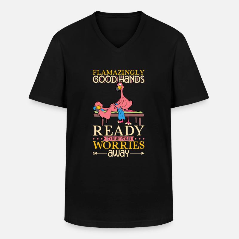 Flamingo bei der Massage - Männer-T-Shirt mit V-Ausschnitt - Schwarz