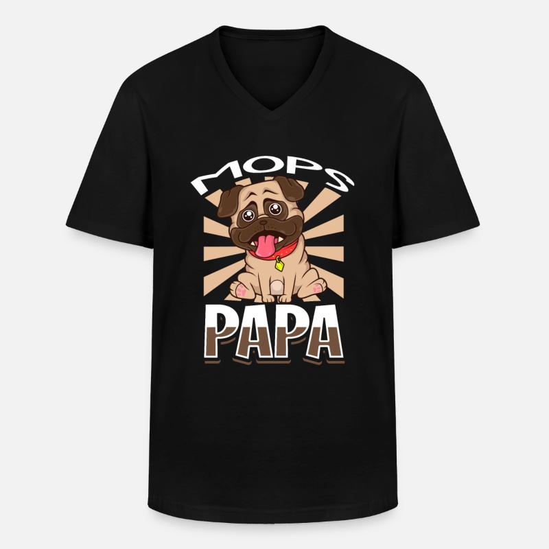 Mops Papa - Mops - Männer-T-Shirt mit V-Ausschnitt - Schwarz