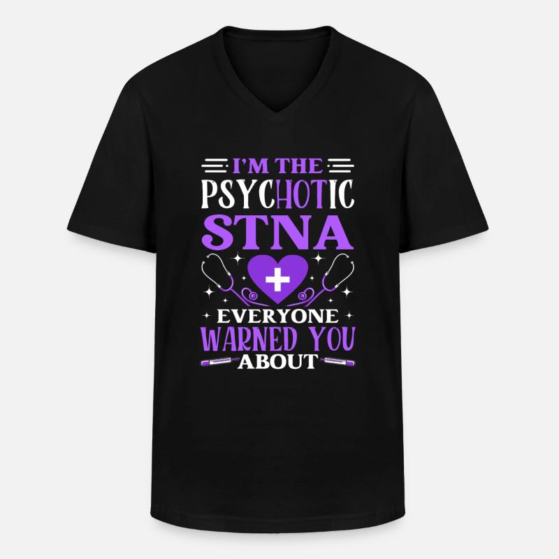 PSYC-HOT-IC STNA-State Getestete Pflegeassistent - Männer-T-Shirt mit V-Ausschnitt - Schwarz