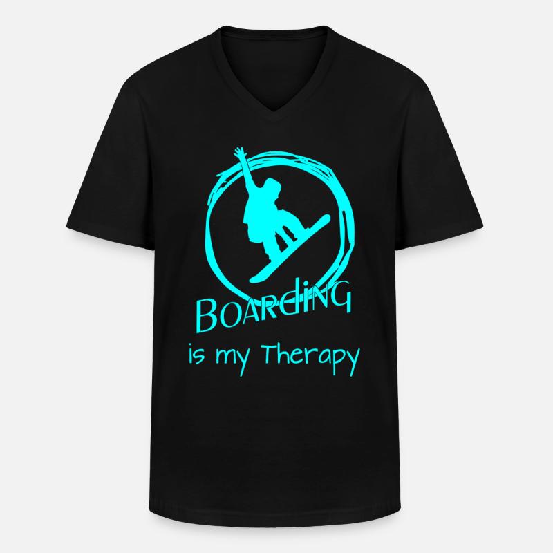 Boarding is my Therapy - Männer-T-Shirt mit V-Ausschnitt - Schwarz