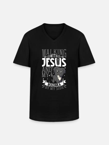 Jeesus ja koira - Bolonka Zwetna - Klassinen miesten t-paita v-pääntiellä - musta