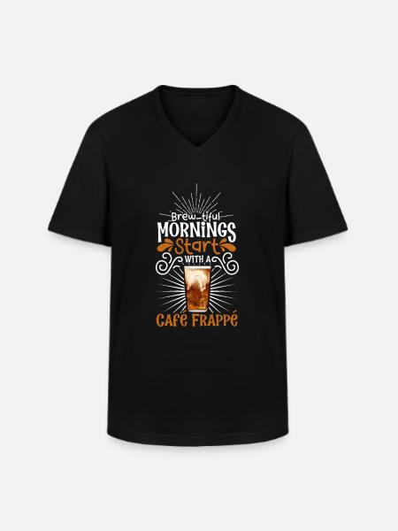 Bonjour avec Café Frappé - T-shirt col V Homme - noir