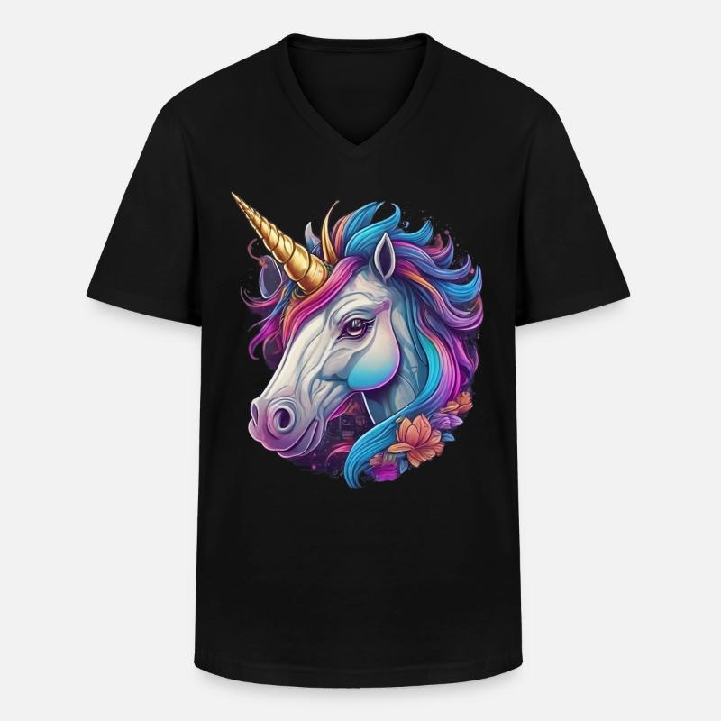 Einhorn Kopf - Männer-T-Shirt mit V-Ausschnitt - Schwarz