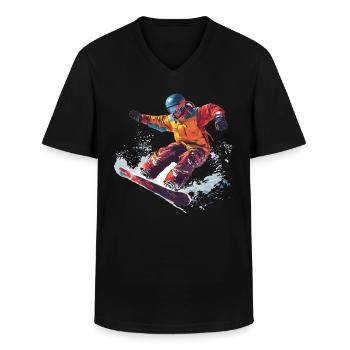 Winter Sports, Mountains, Snow, Snowboard - Men's V-Neck T-Shirt - black - Front - AI Model Male 178 dark (178cm)