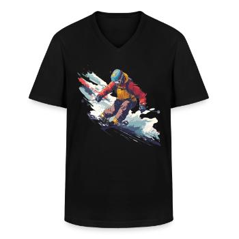 Winter Mountains Snow Freestyle Ski - Men's V-Neck T-Shirt - black - Front - AI Model Male 178 dark (178cm)