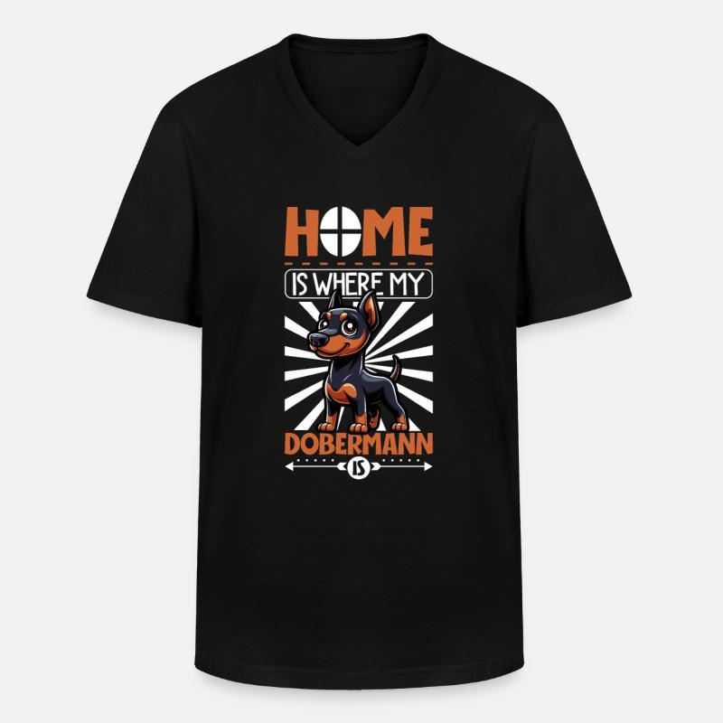 Zuhause - Dobermann - Männer-T-Shirt mit V-Ausschnitt - Schwarz