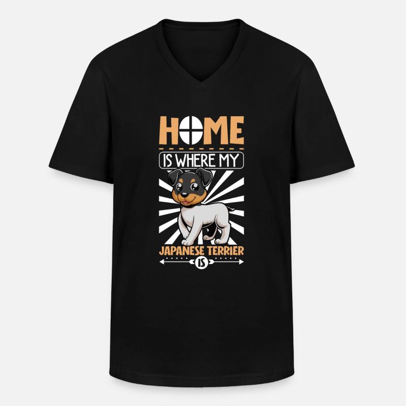 Zuhause - Japanischer Terrier - Männer-T-Shirt mit V-Ausschnitt - Schwarz