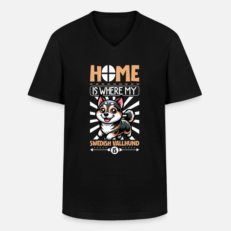 Zuhause - Västgötaspets - Männer-T-Shirt mit V-Ausschnitt - Schwarz