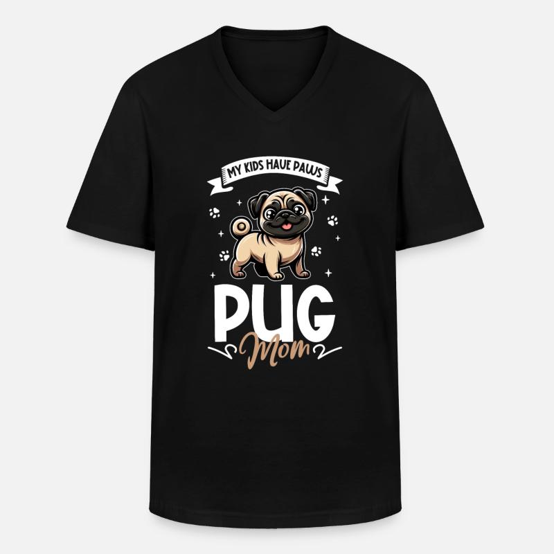 Mops Mama - Männer-T-Shirt mit V-Ausschnitt - Schwarz