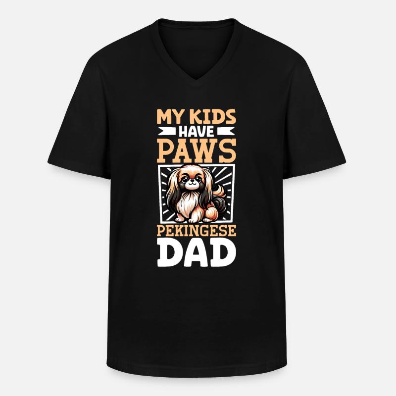 Pekingese Papa - Männer-T-Shirt mit V-Ausschnitt - Schwarz