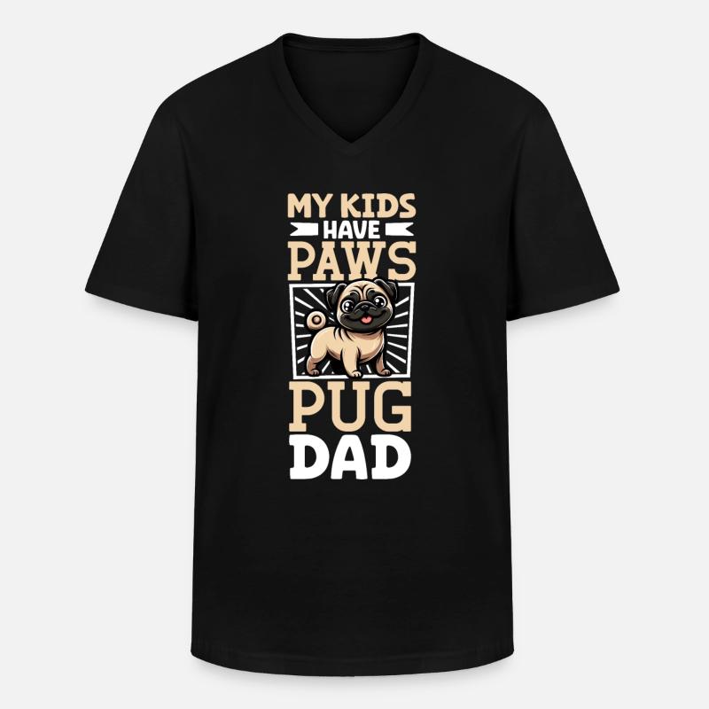 Mops Papa - Männer-T-Shirt mit V-Ausschnitt - Schwarz