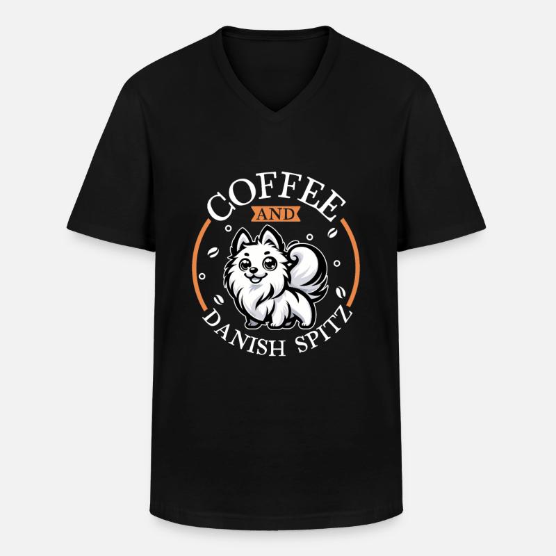 Café et Spitz danois - T-shirt col V Homme - noir