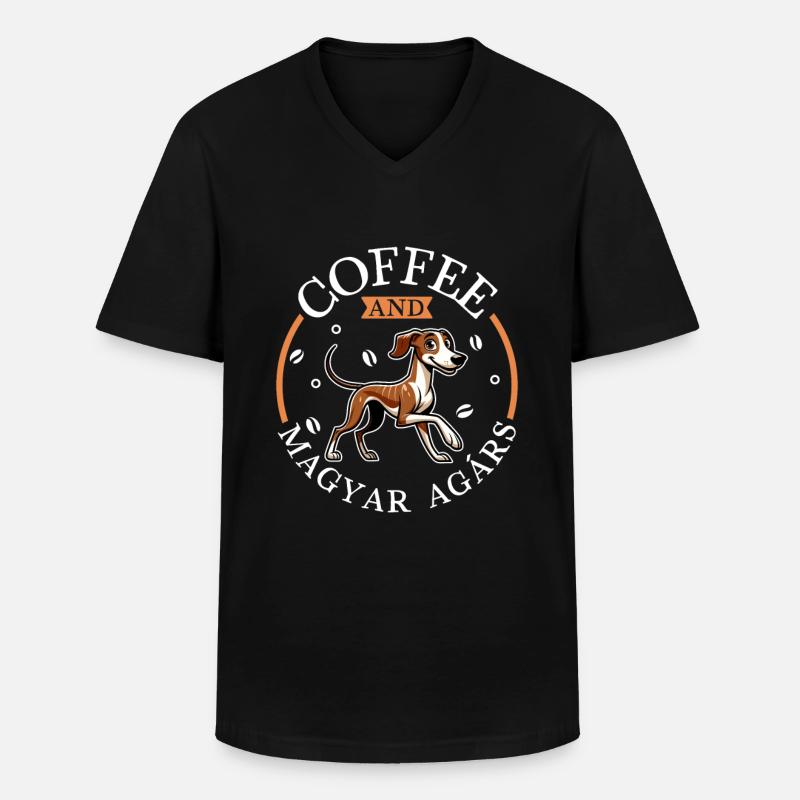 Kaffee und Magyar Agár - Männer-T-Shirt mit V-Ausschnitt - Schwarz