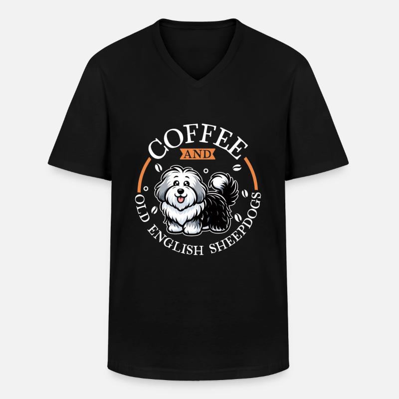 Kaffee und Bobtail - Männer-T-Shirt mit V-Ausschnitt - Schwarz