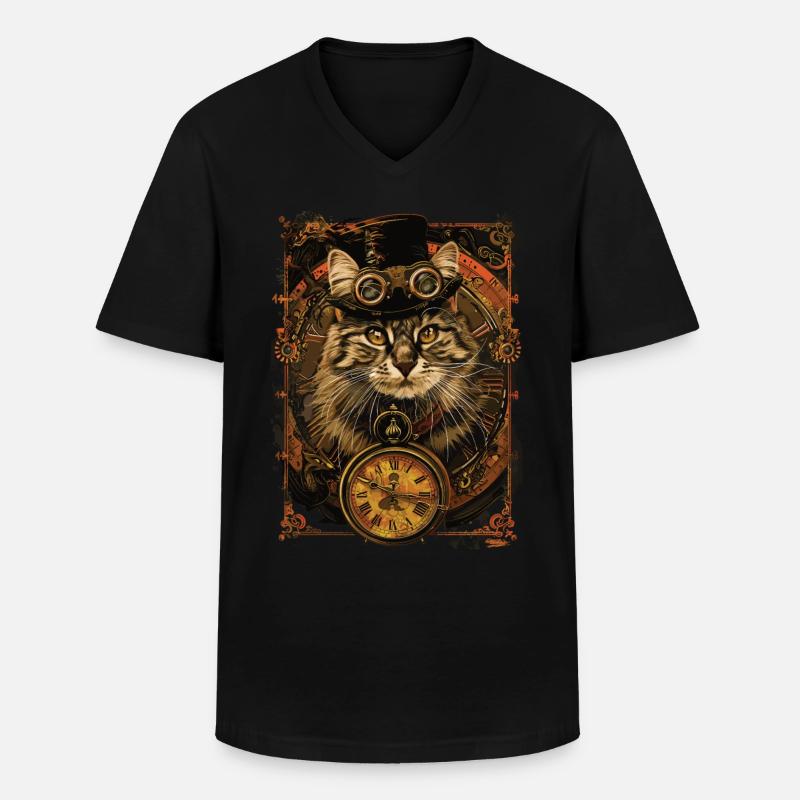 Steampunk-katze - Männer-T-Shirt mit V-Ausschnitt - Schwarz