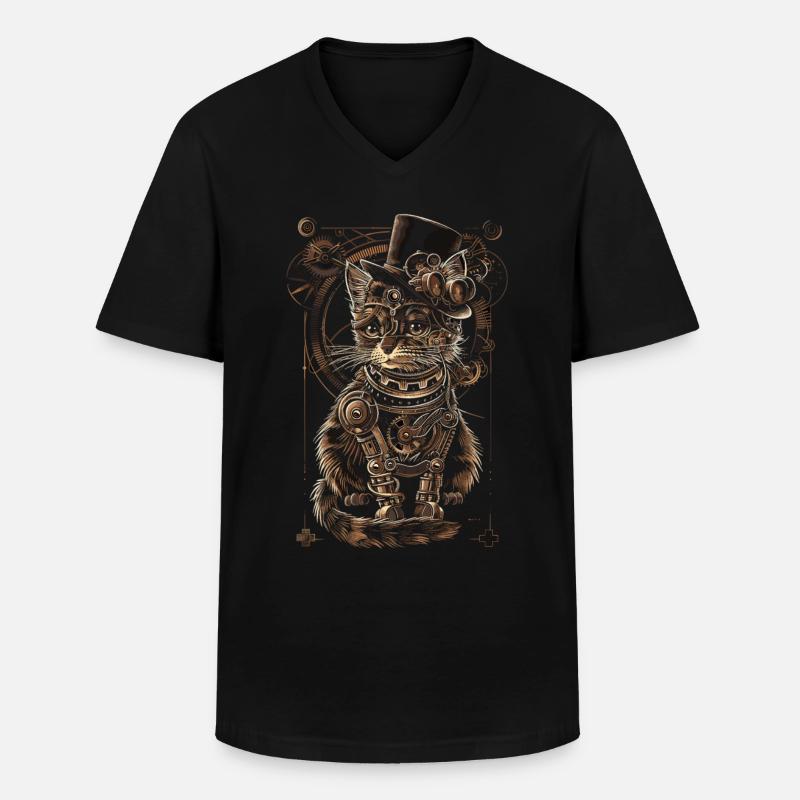 Steampunk-katze - Männer-T-Shirt mit V-Ausschnitt - Schwarz
