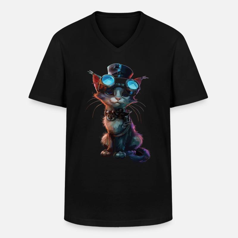 Steampunk-katze - Männer-T-Shirt mit V-Ausschnitt - Schwarz