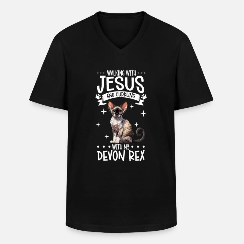 Jesus und meine Devon Rex - Männer-T-Shirt mit V-Ausschnitt - Schwarz