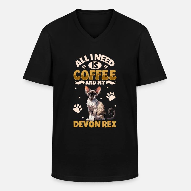 Coffee and my Devon Rex - Men's V-Neck T-Shirt - black
