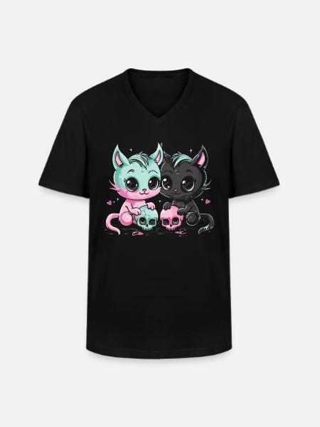 Kawaii Cat Pastel Goth Devilish - Men's V-Neck T-Shirt - black