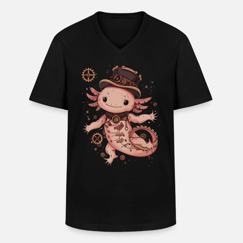 Steampunk Axolotl - Männer-T-Shirt mit V-Ausschnitt - Schwarz