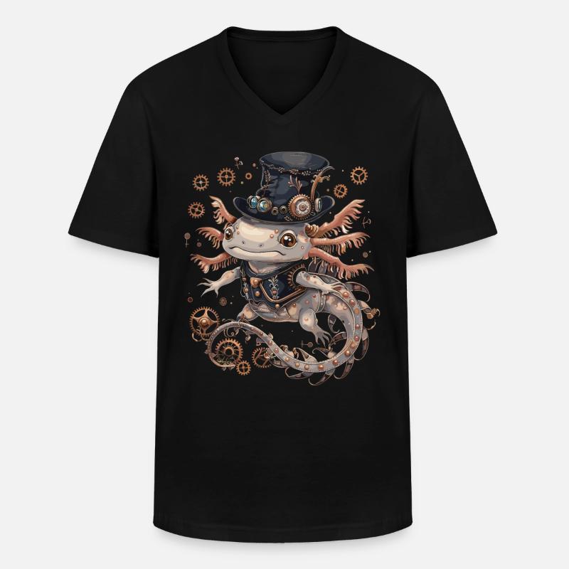 Steampunk Axolotl - Männer-T-Shirt mit V-Ausschnitt - Schwarz