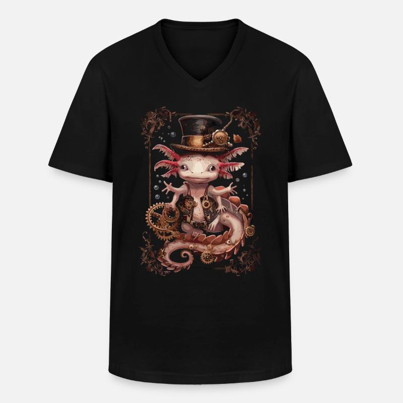 Steampunk Axolotl - Männer-T-Shirt mit V-Ausschnitt - Schwarz