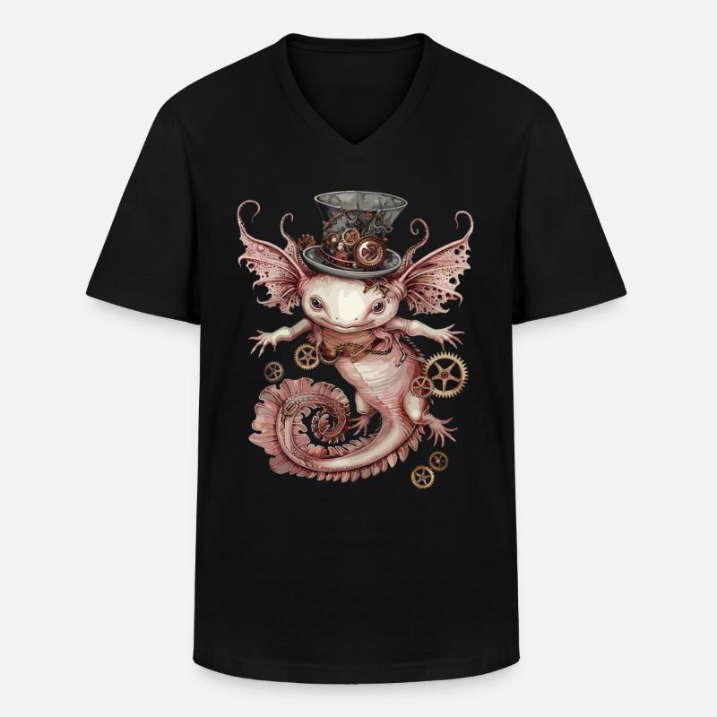 Steampunk Axolotl - Männer-T-Shirt mit V-Ausschnitt - Schwarz