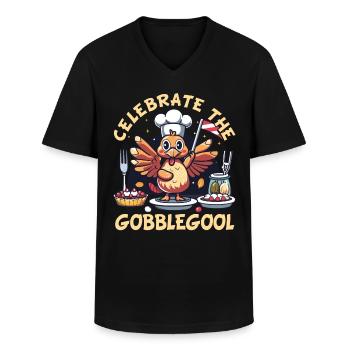 Gobblegool Dinde Thanksgiving - T-shirt col V Homme - noir - Devant - AI Model Male 178 dark (178cm)