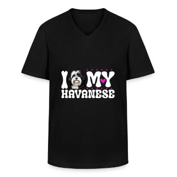 J’adore mon bichon havanais - T-shirt col V Homme - noir - Devant - AI Model Male 178 dark (178cm)