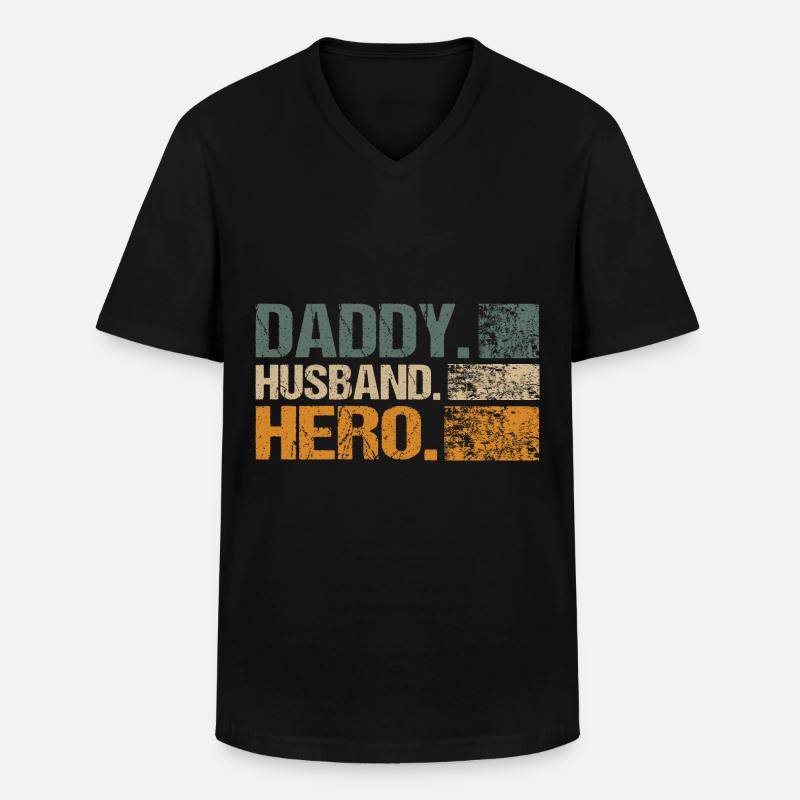 Husband Daddy Hero - Männer-T-Shirt mit V-Ausschnitt - Schwarz